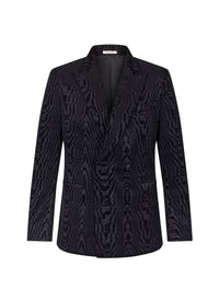 Veste de smoking croisée en velours à motif moiré - Noir