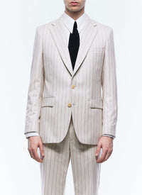 Veste de costume en flanelle de laine à rayures - Écru
