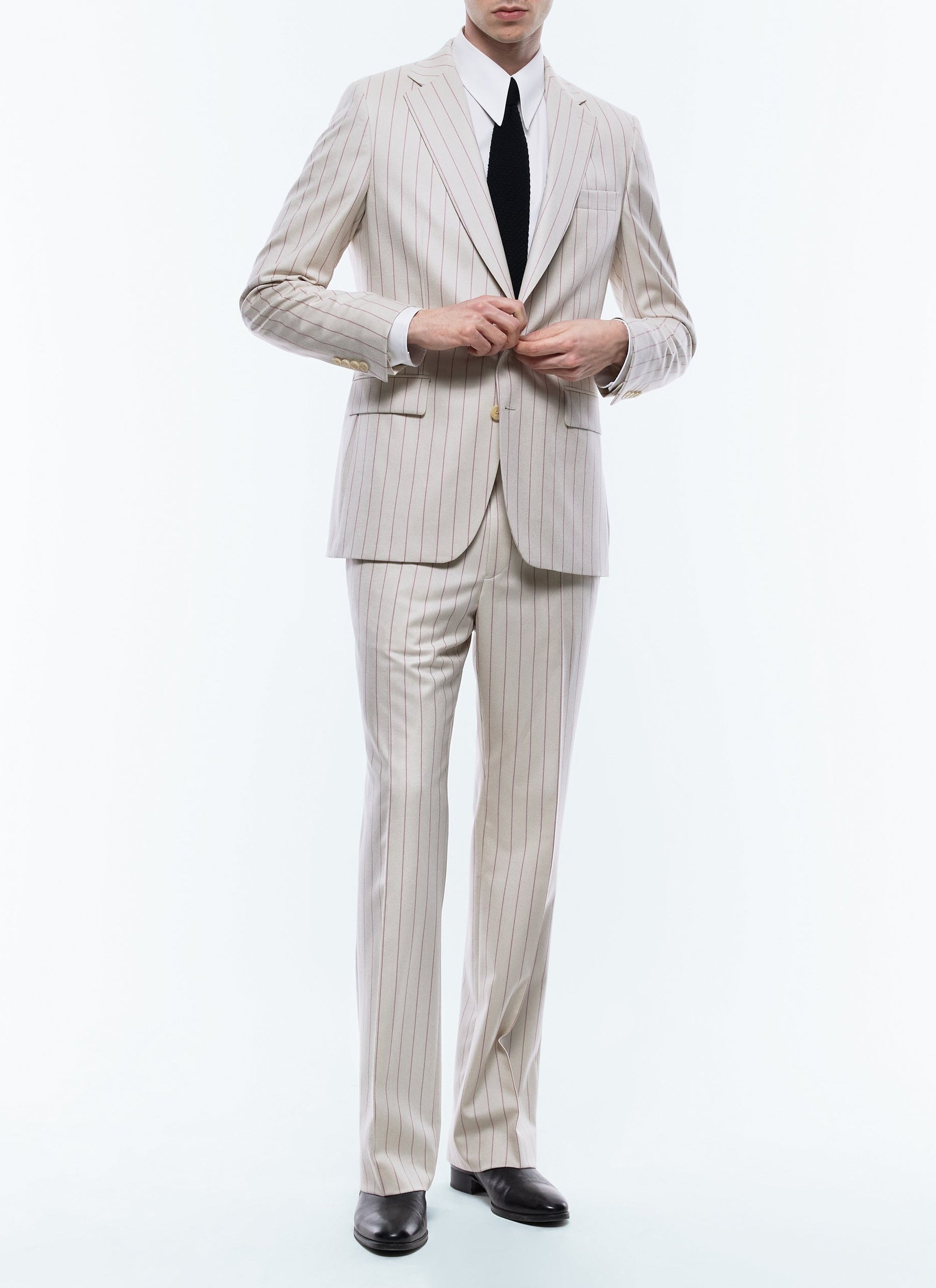 Veste de costume en flanelle de laine à rayures - Écru
