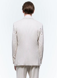 Veste de costume en flanelle de laine à rayures - Écru