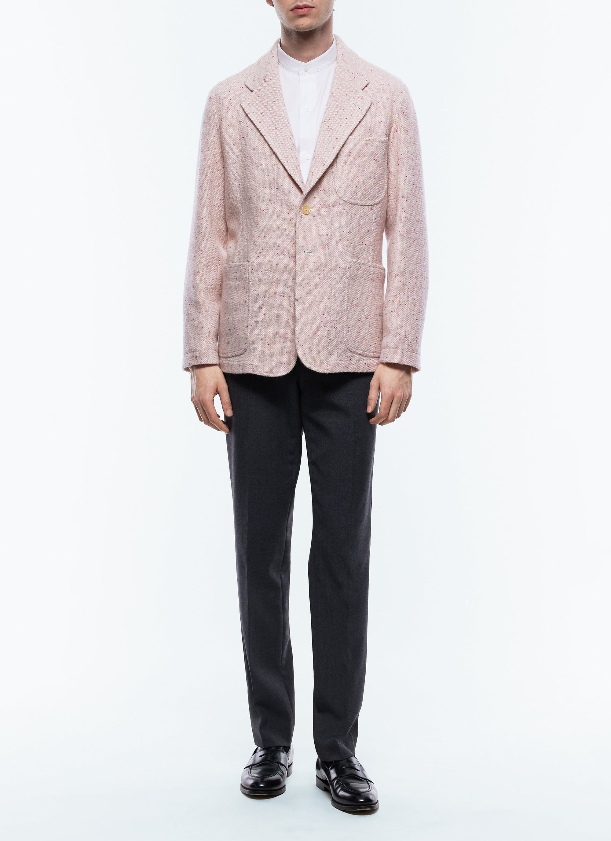 Veste droite en tweed de laine mouchetée - Rose bonbon