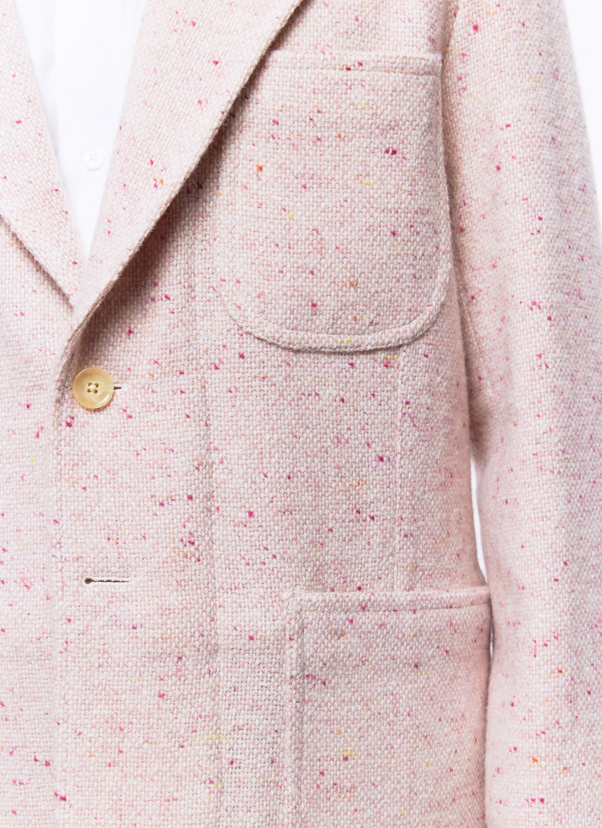 Veste droite en tweed de laine mouchetée - Rose bonbon