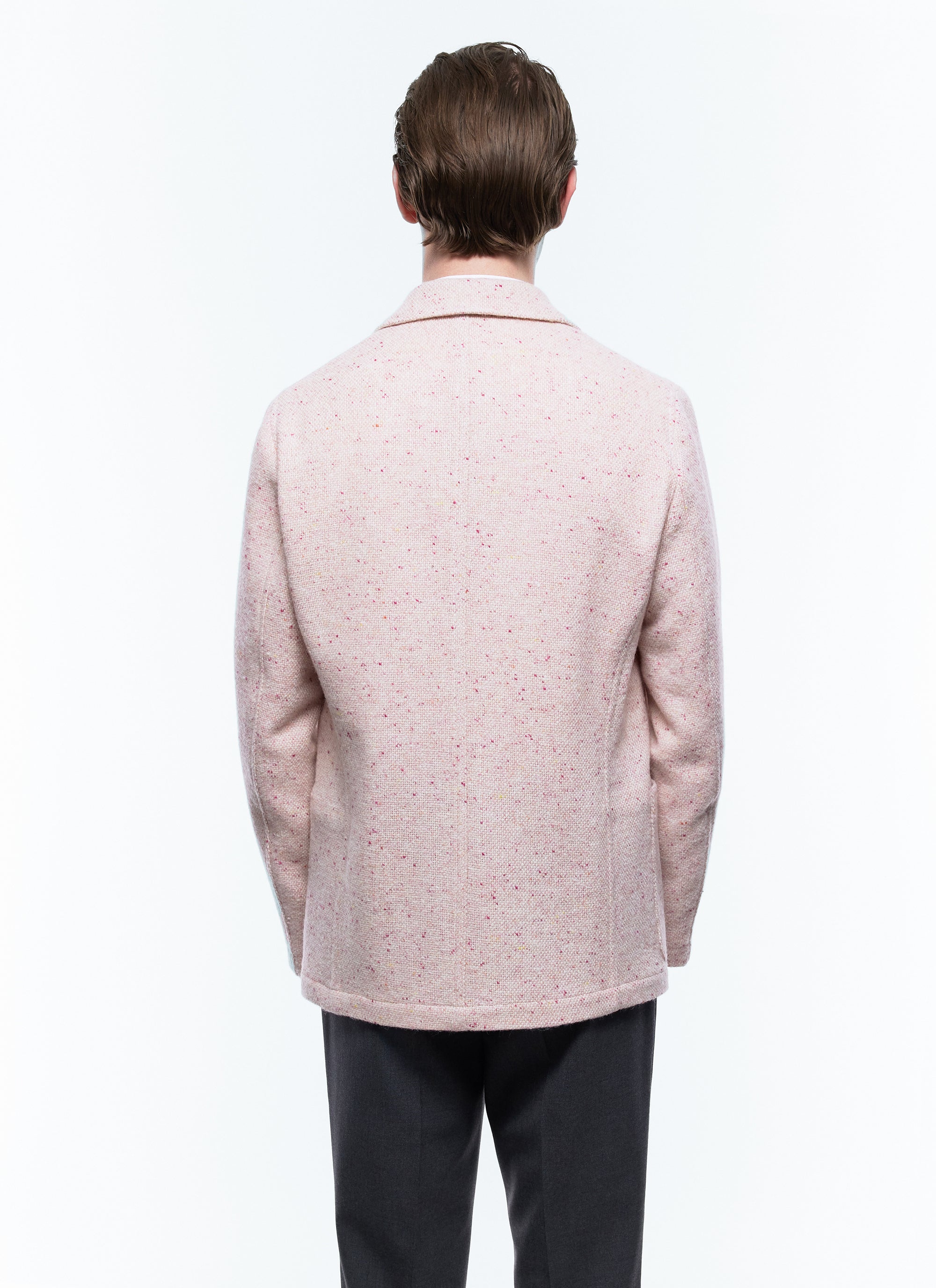 Veste droite en tweed de laine mouchetée - Rose bonbon