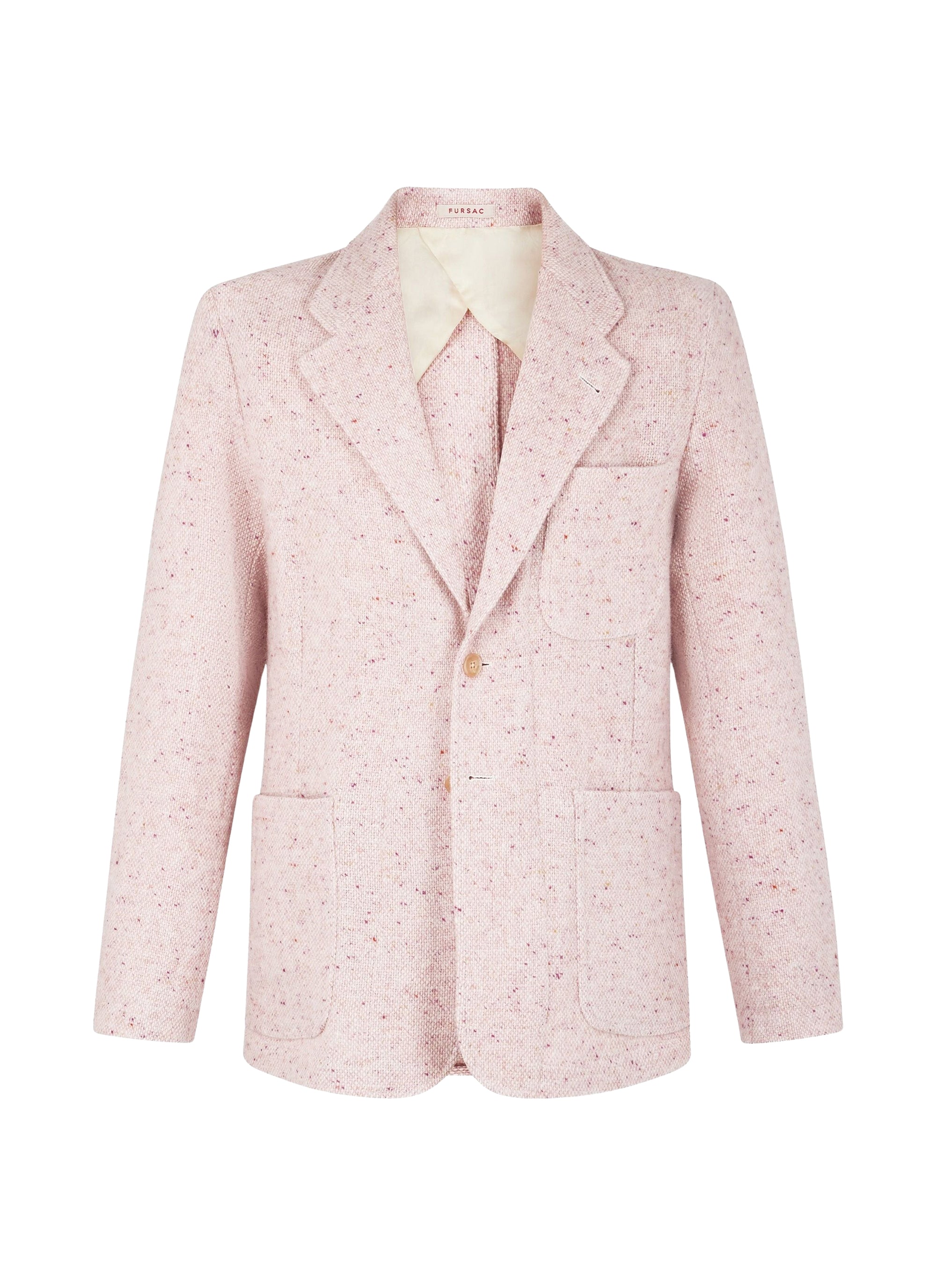 Veste droite en tweed de laine mouchetée - Rose bonbon