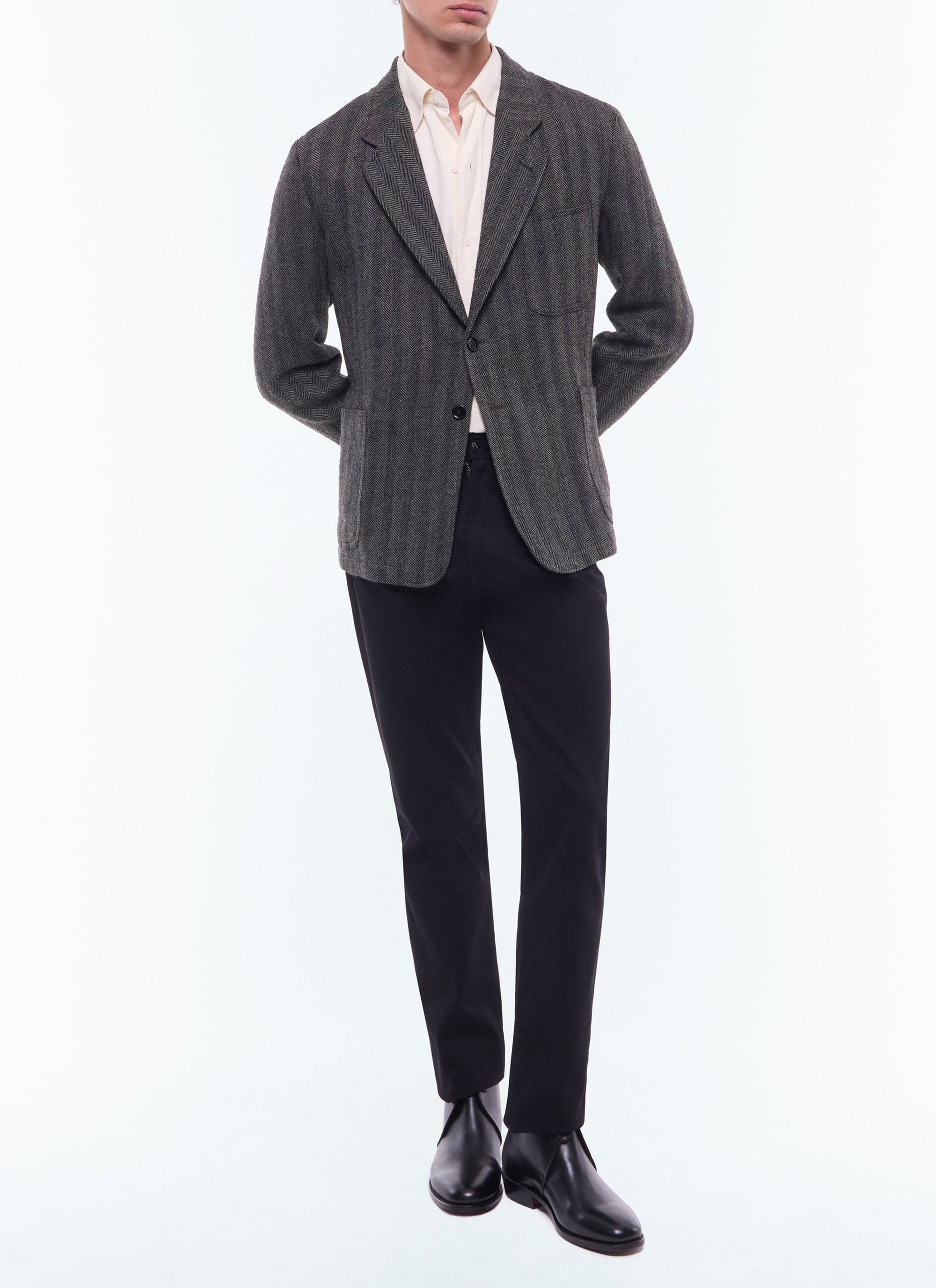 Veste de costume droite à chevrons en laine - Anthracite