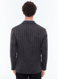 Veste de costume droite à chevrons en laine - Anthracite