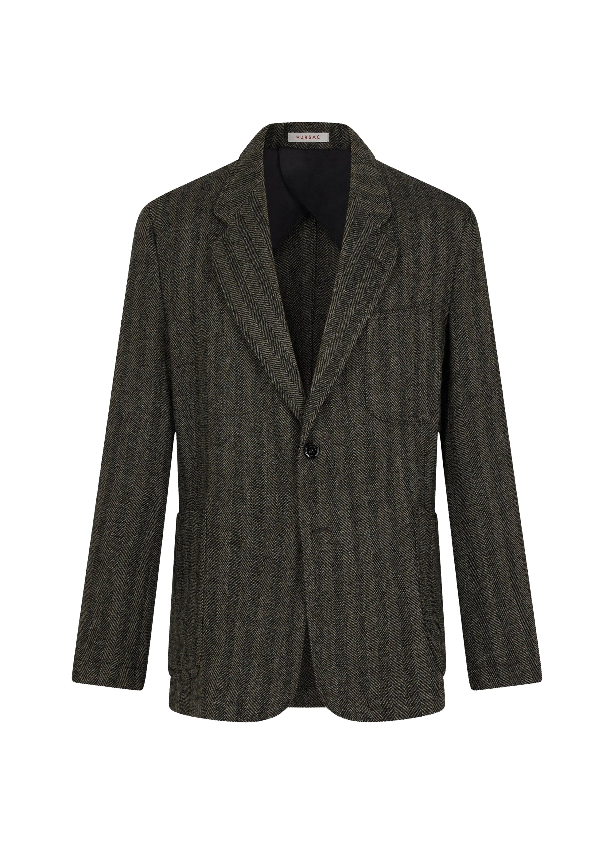 Veste de costume droite à chevrons en laine - Anthracite