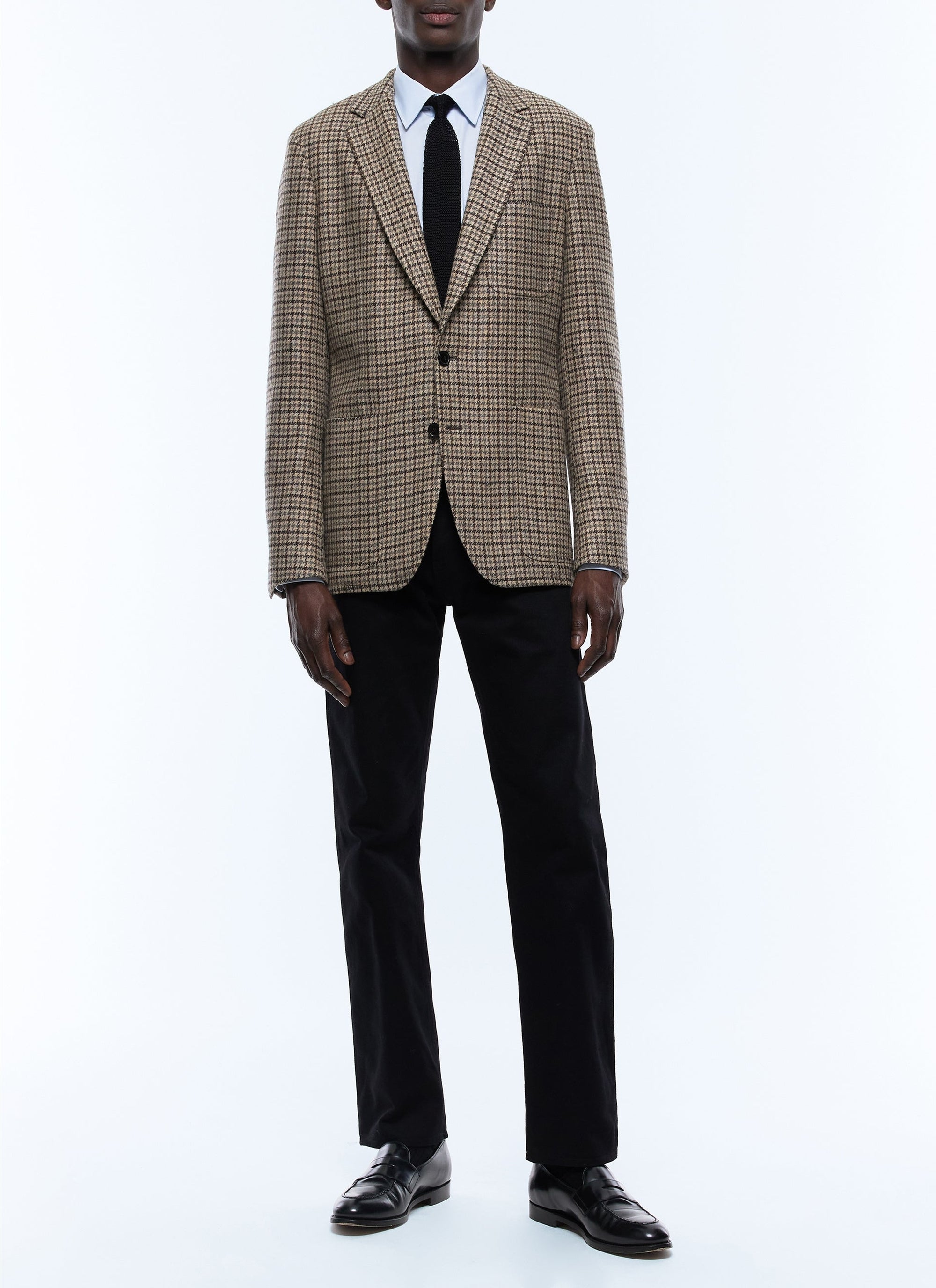 Straight jacket in wool twill with houndstooth pattern - Beige
