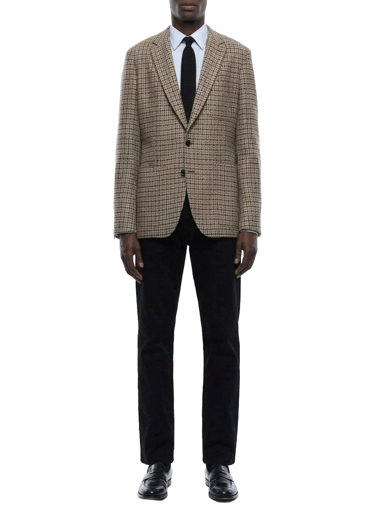 Blazer droite en serge de laine à motif pied de poule - Beige