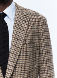 Straight jacket in wool twill with houndstooth pattern - Beige
