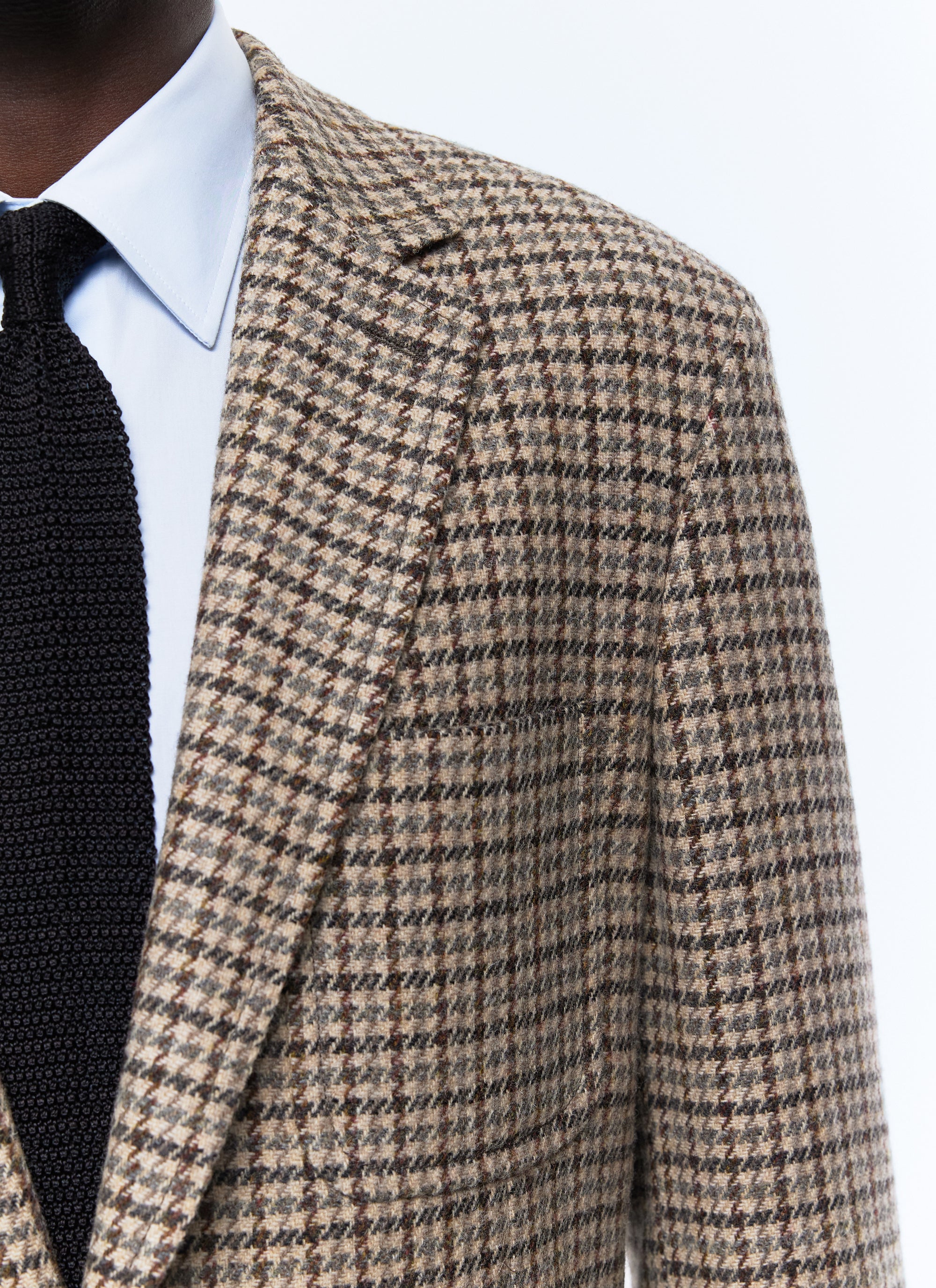 Straight jacket in wool twill with houndstooth pattern - Beige