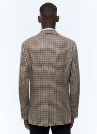 Straight jacket in wool twill with houndstooth pattern - Beige