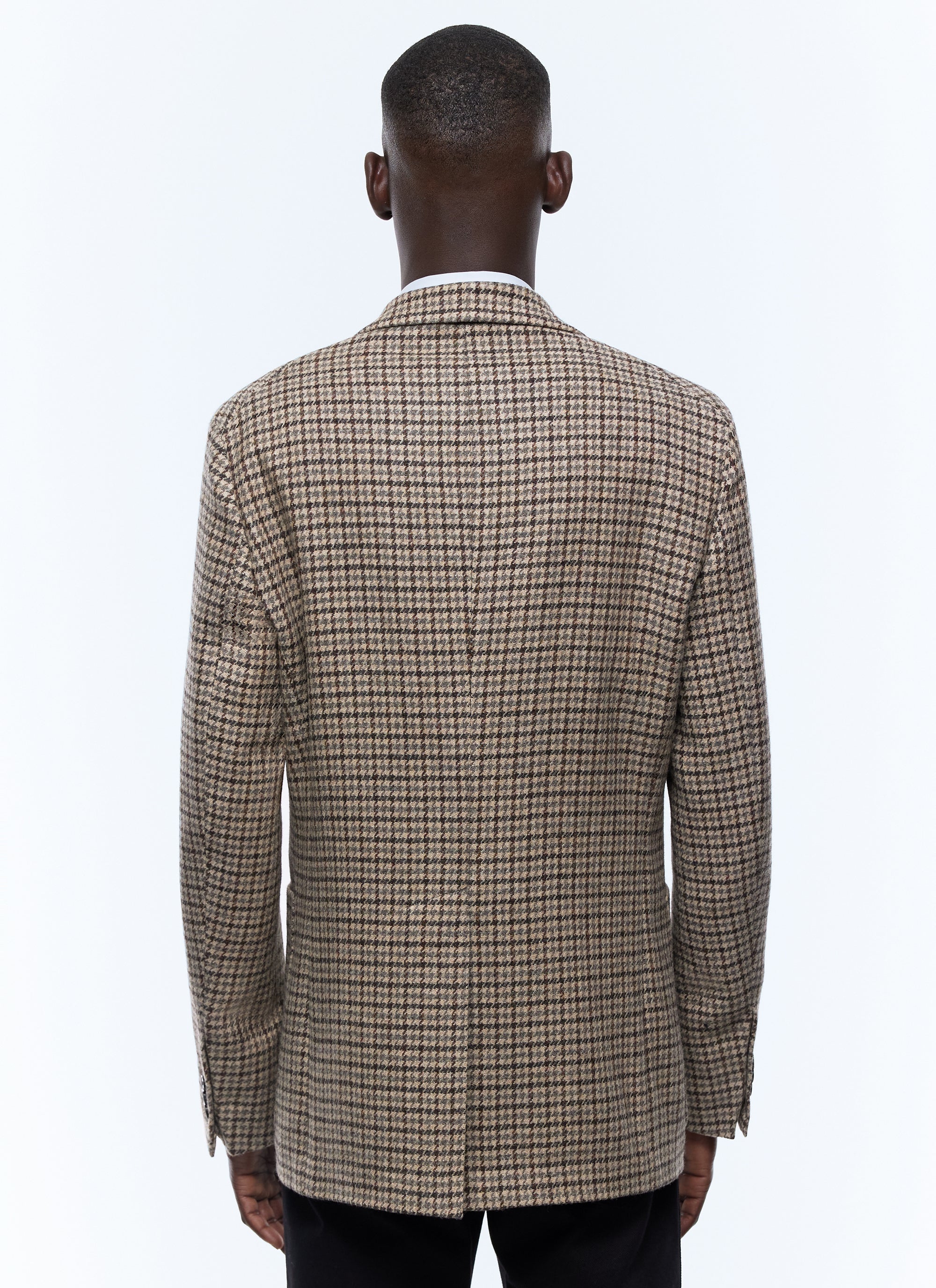 Straight jacket in wool twill with houndstooth pattern - Beige