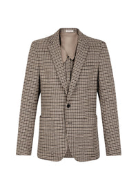 Straight jacket in wool twill with houndstooth pattern - Beige