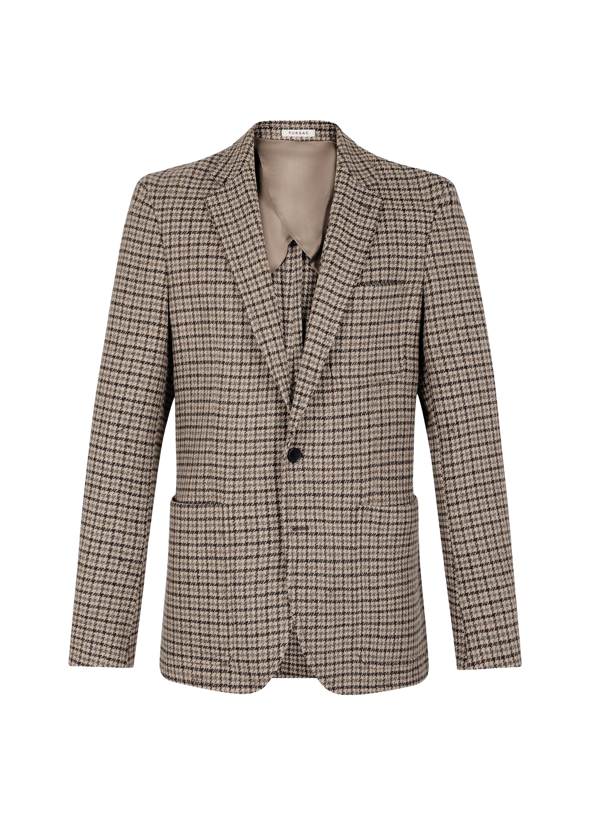 Straight jacket in wool twill with houndstooth pattern - Beige