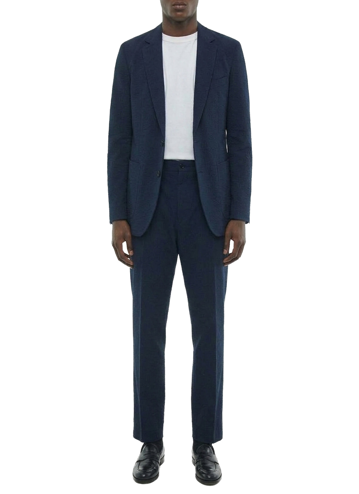 Straight-cut striped seersucker blazer - Navy