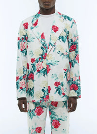 Veste droite à motif floral en lin mélangé - Fleur