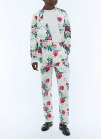 Veste droite à motif floral en lin mélangé - Fleur