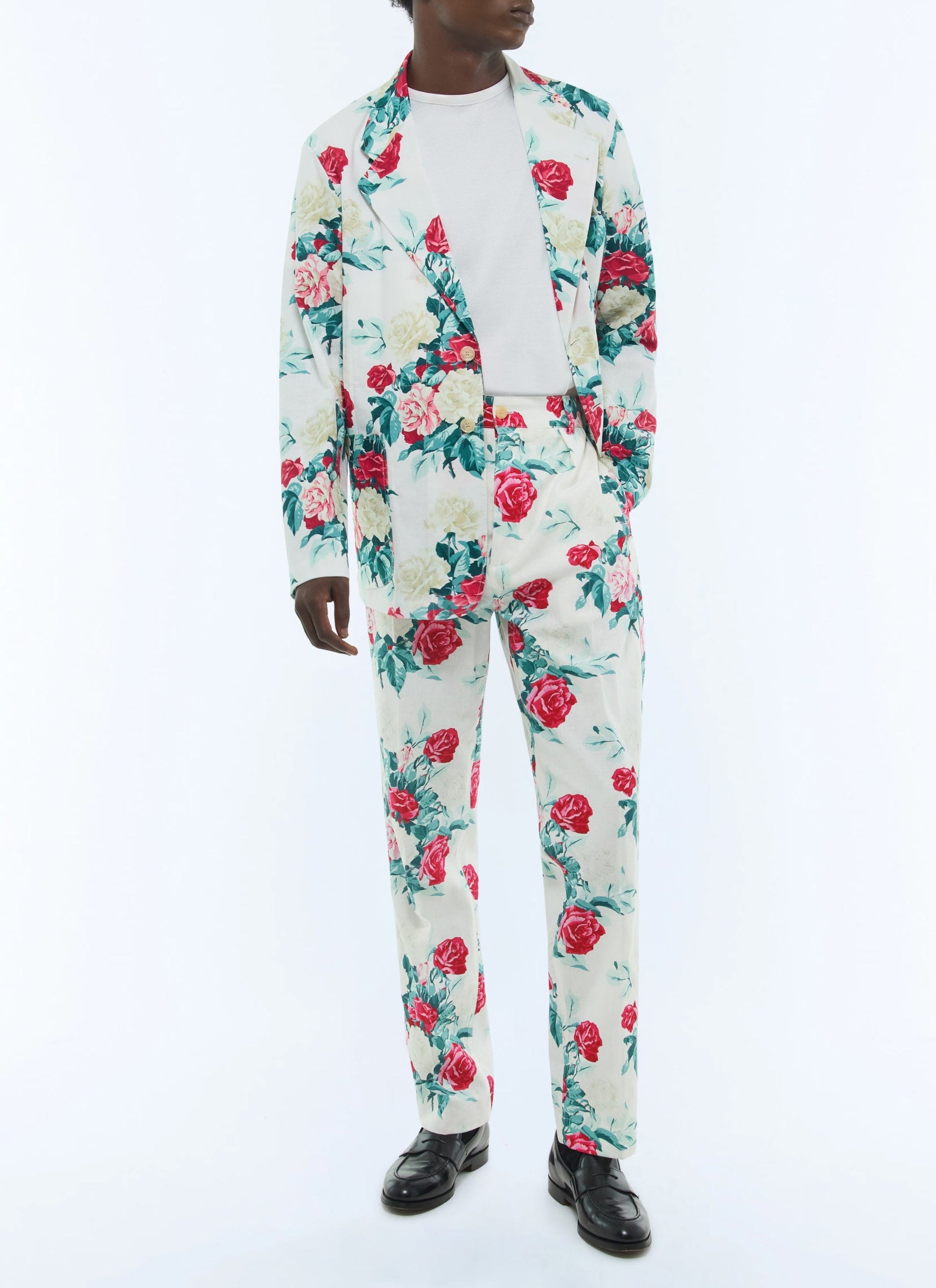 Veste droite à motif floral en lin mélangé - Fleur