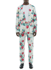 Straight-cut linen blazer with a floral pattern - Light Floral Print