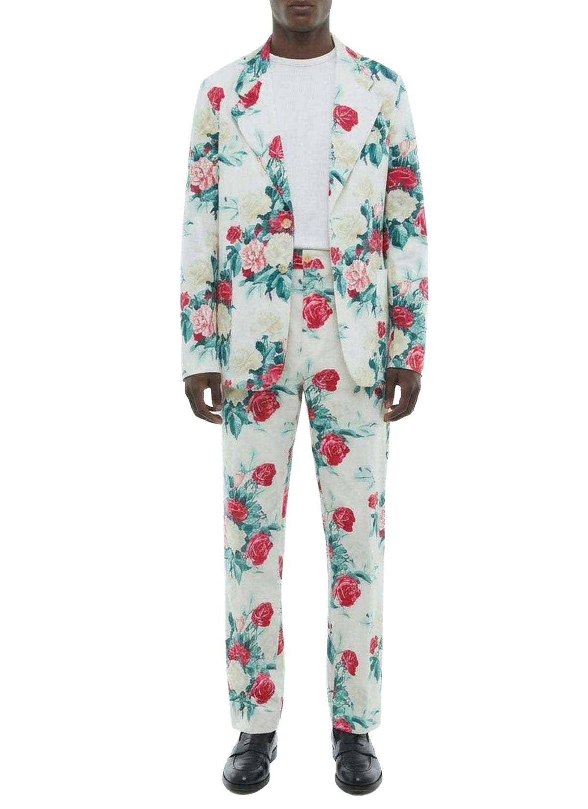 Straight-cut linen blazer with a floral pattern - Light Floral Print