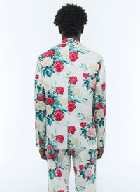 Veste droite à motif floral en lin mélangé - Fleur