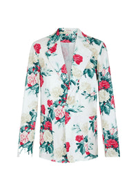 Veste droite à motif floral en lin mélangé - Fleur