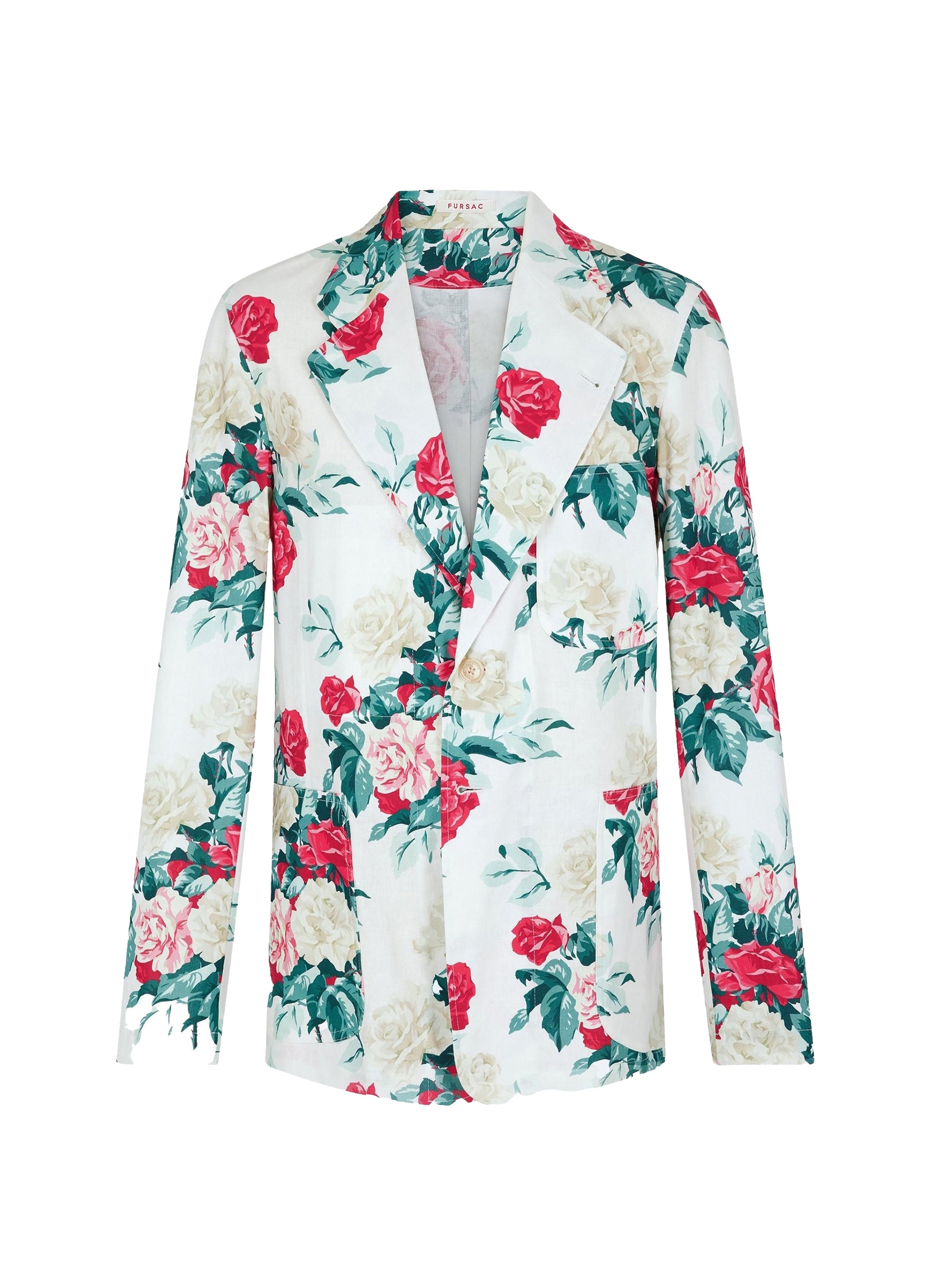 Veste droite à motif floral en lin mélangé - Fleur