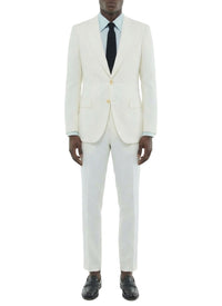Fitted herringbone linen twill blazer - White