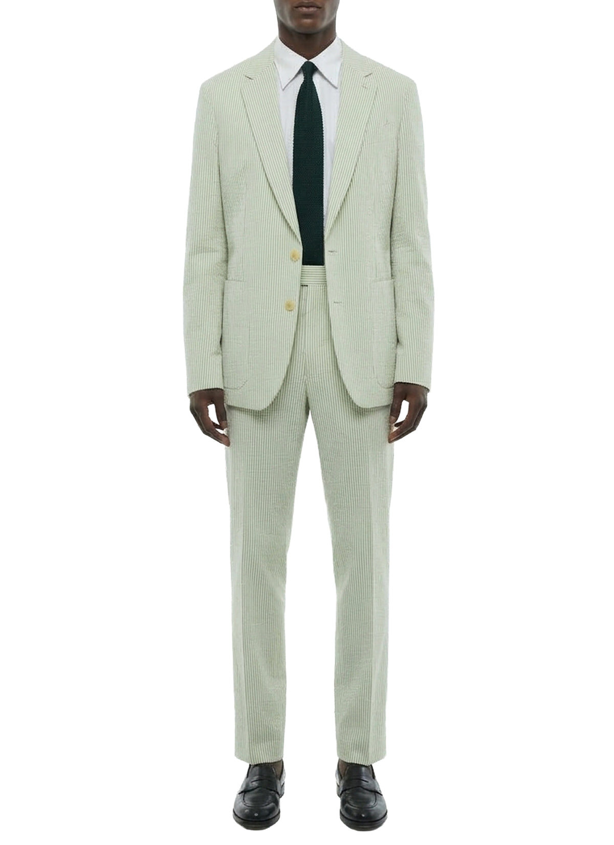 Straight-cut striped seersucker blazer - Pale Green