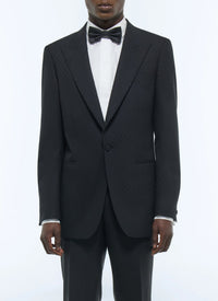 Veste de smoking ajustée en laine mélangée à motif - Noir