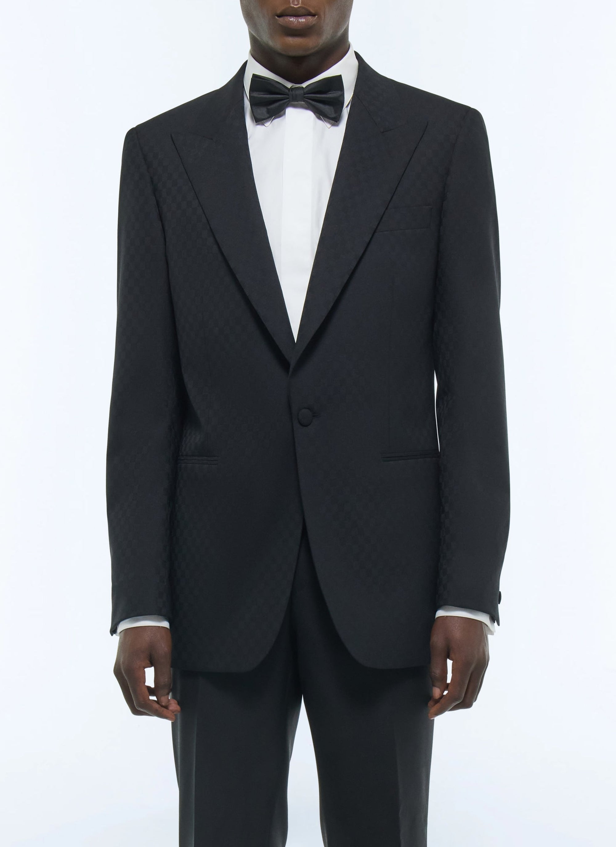 Veste de smoking ajustée en laine mélangée à motif - Noir
