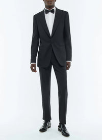 Veste de smoking ajustée en laine mélangée à motif - Noir