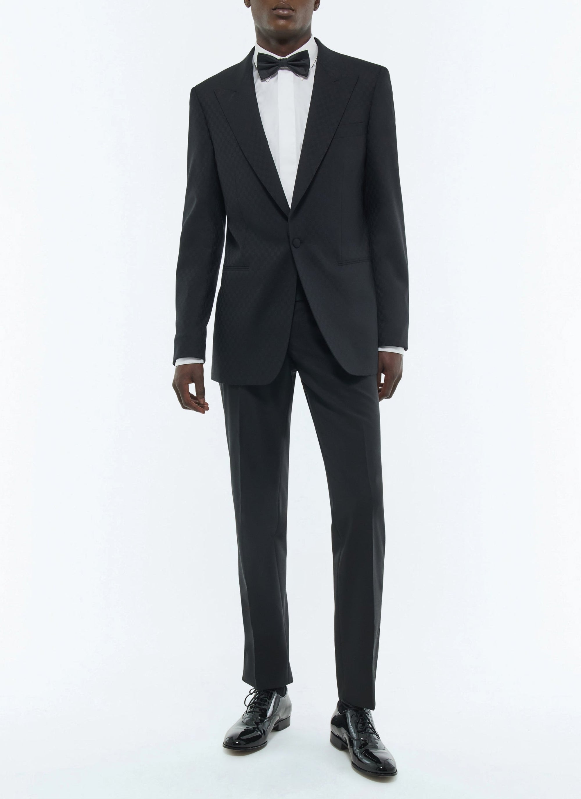 Veste de smoking ajustée en laine mélangée à motif - Noir