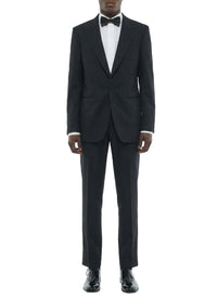 Fitted patterned wool-blend tuxedo jacket - Black