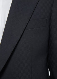 Veste de smoking ajustée en laine mélangée à motif - Noir