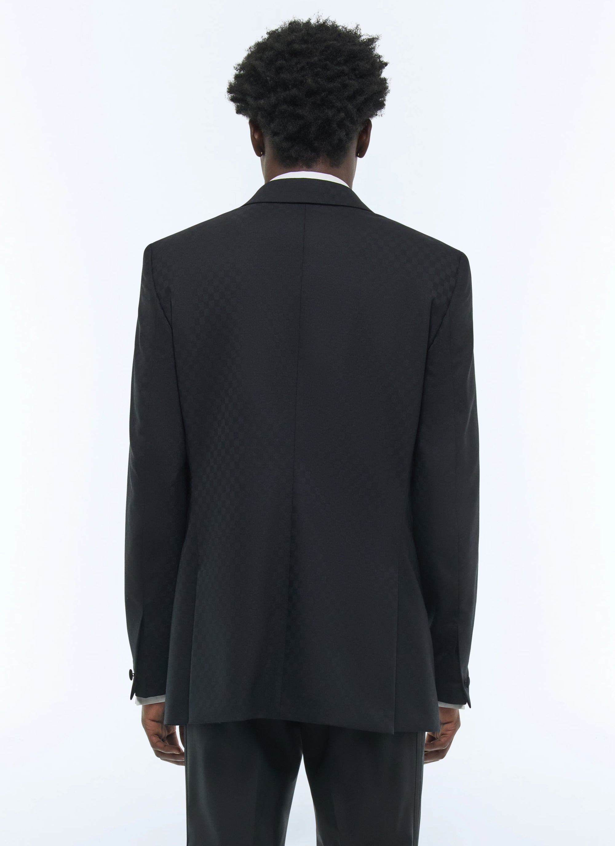 Veste de smoking ajustée en laine mélangée à motif - Noir
