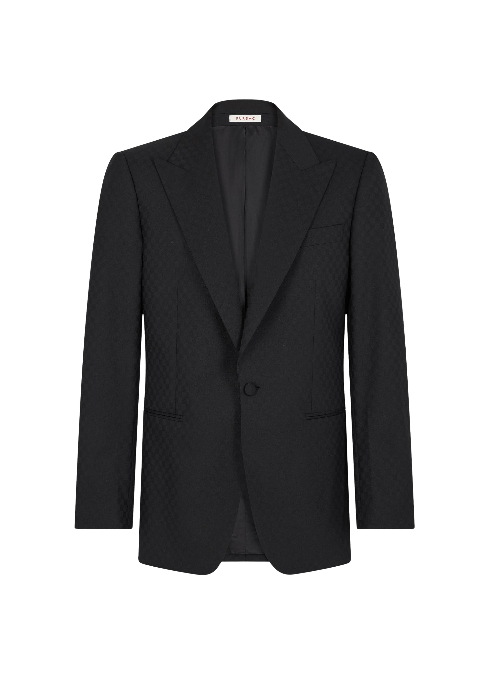 Veste de smoking ajustée en laine mélangée à motif - Noir