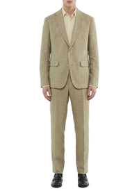 Blazer droite en serge de lin à chevrons - Beige