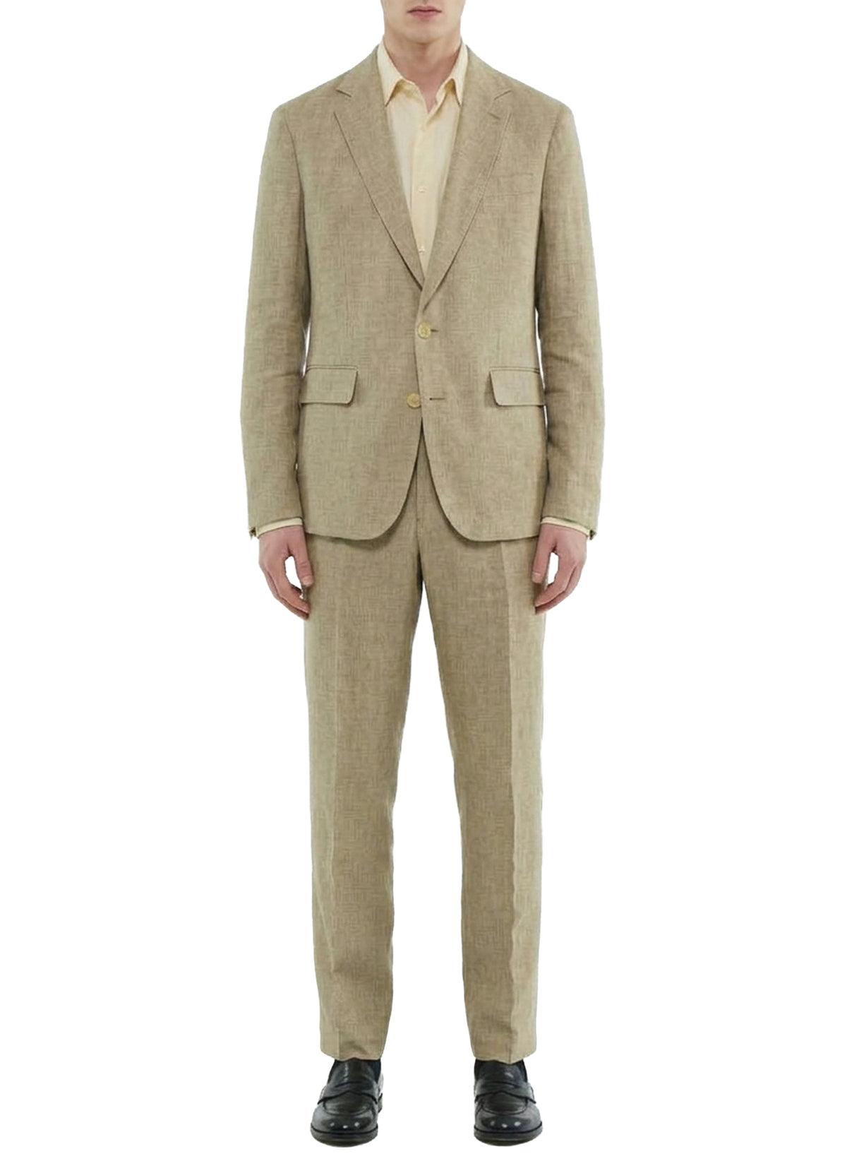 Blazer droite en serge de lin à chevrons - Beige