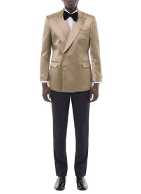 Double-breasted satin tuxedo jacket - Ochre