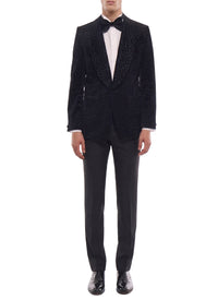 Patterned velvet tuxedo jacket - Black