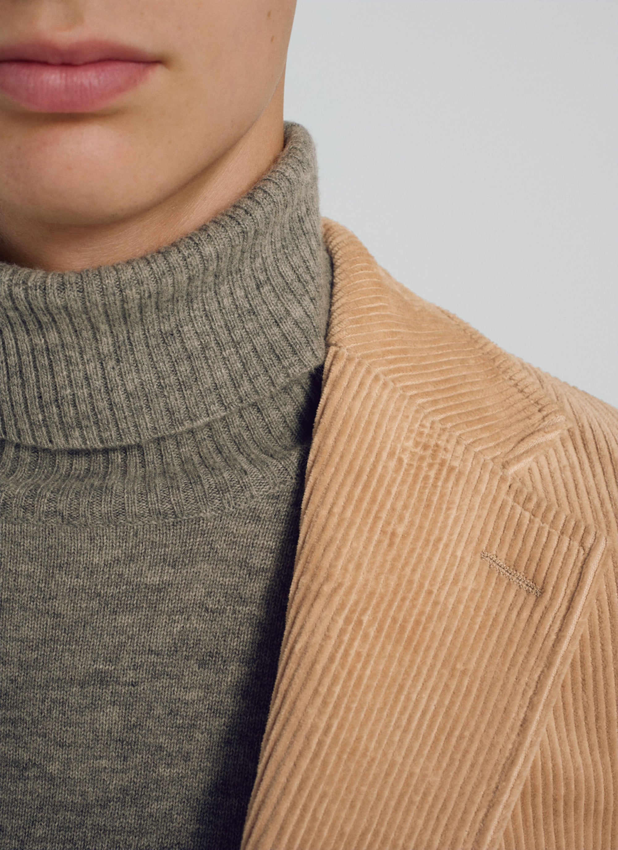 Veste à grand col tailleur en velours côtelé - Ivoire