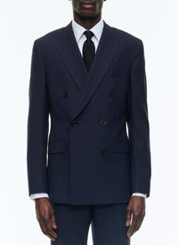 Veste croisée en toile de laine - Bleu Marine