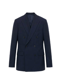 Veste croisée en toile de laine - Bleu Marine