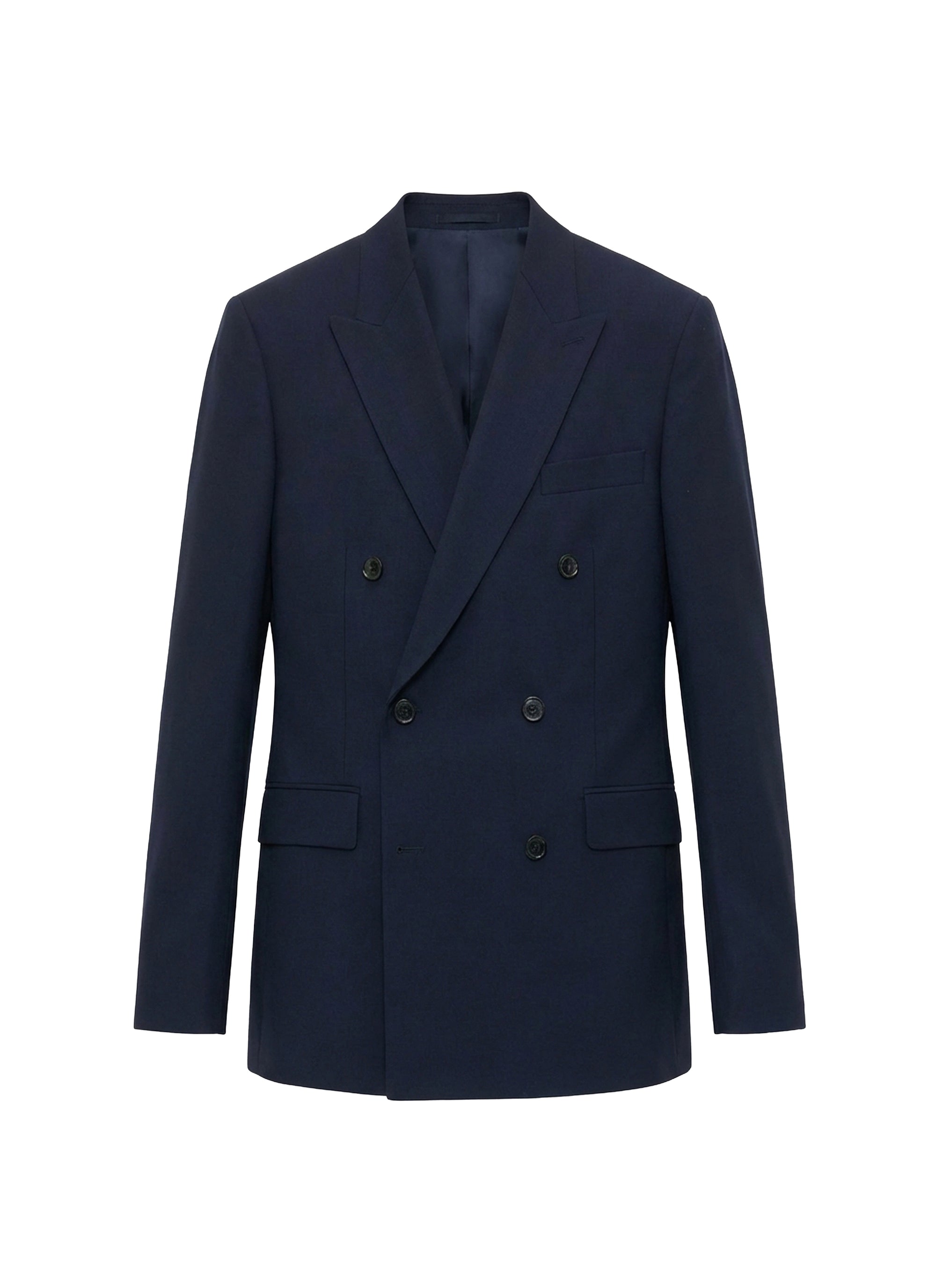 Veste croisée en toile de laine - Bleu Marine