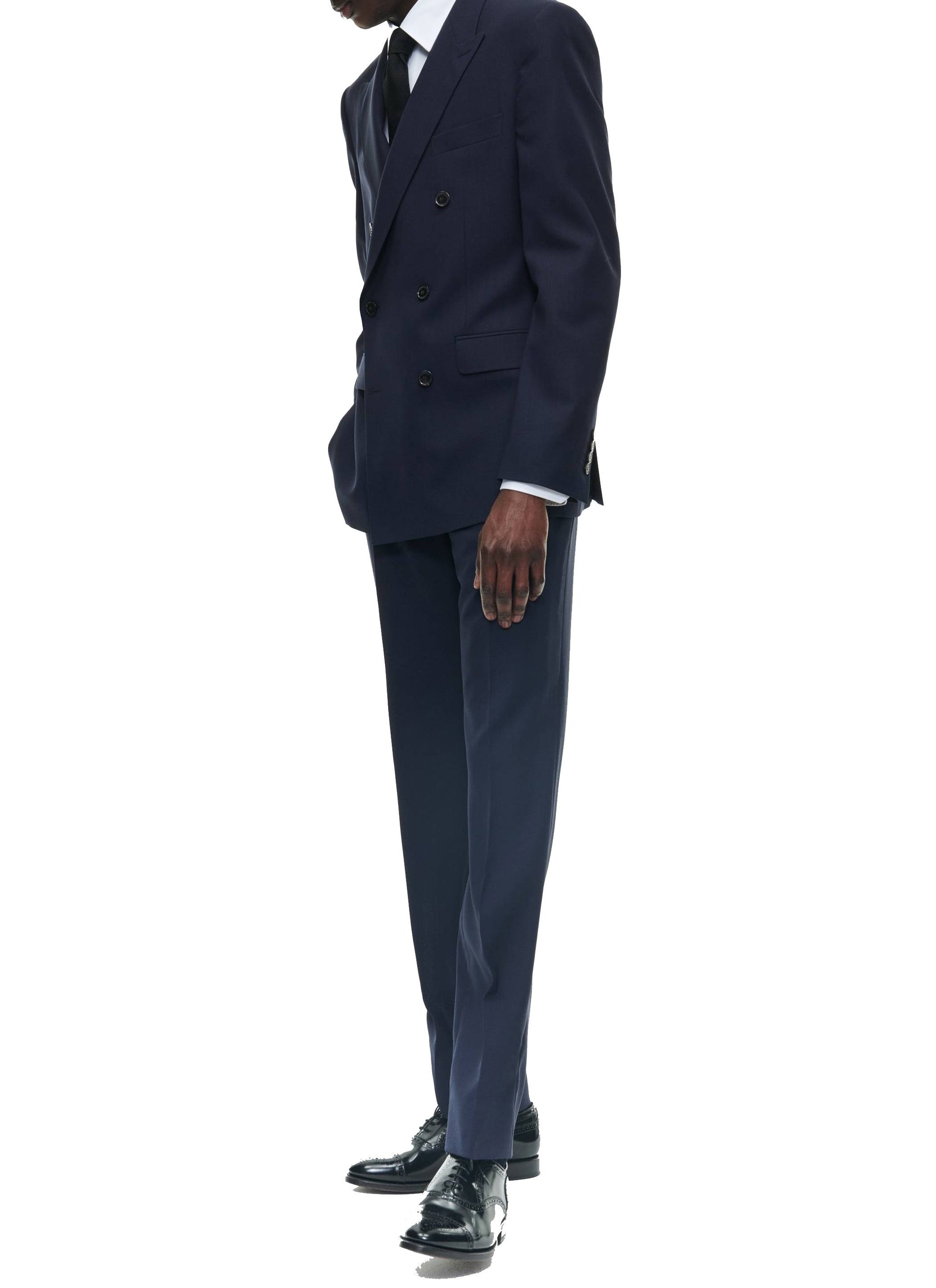 Veste croisée en toile de laine - Bleu Marine