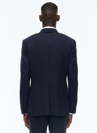 Veste croisée en toile de laine - Bleu Marine