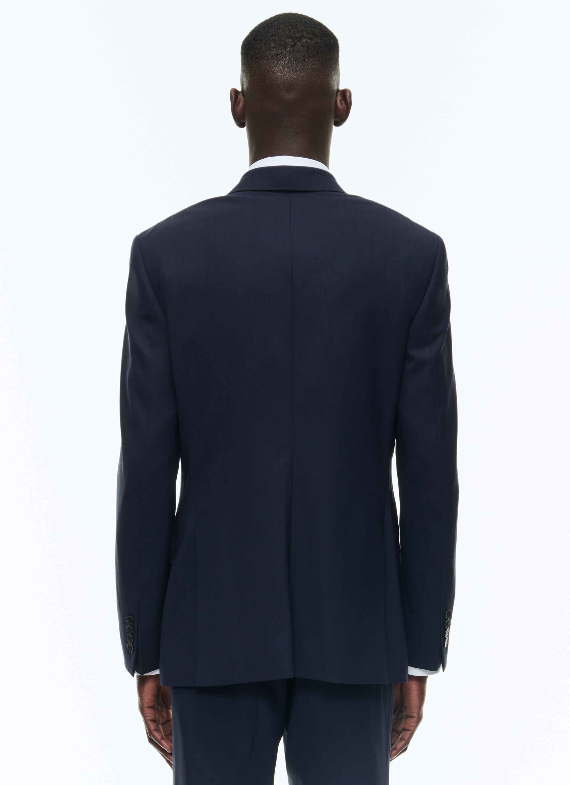 Veste croisée en toile de laine - Bleu Marine