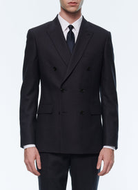 Veste croisée en flanelle de laine - Bleu Marine